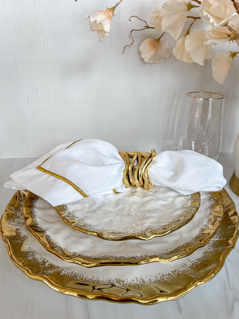 White Porcelain Textured Dinnerware with Gold Edge (3 Styles)