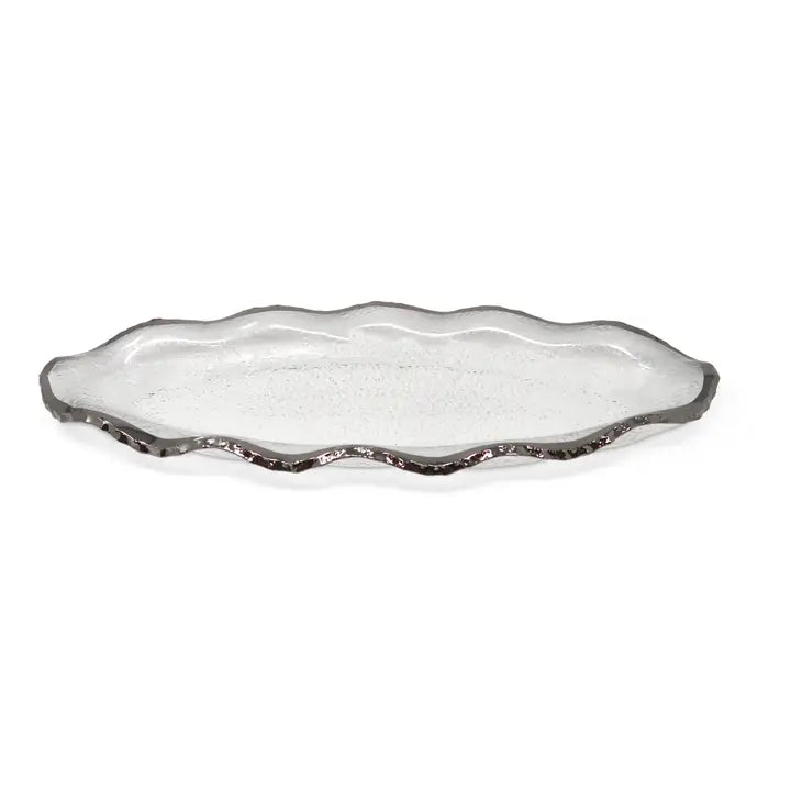 Glass Platter with Silver Scalloped Rim (2 Sizes)