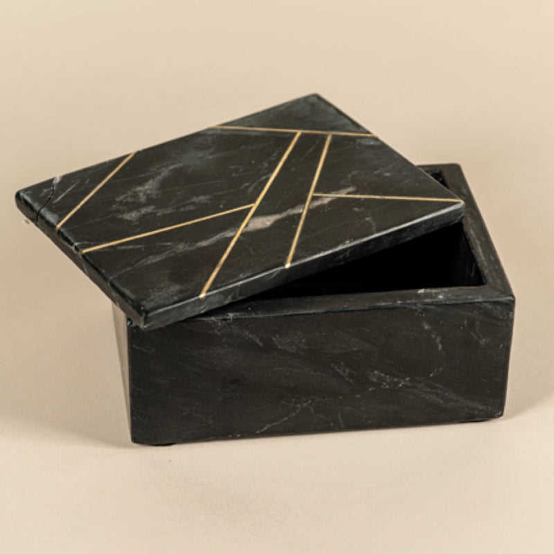 Black Marble Decorative Box with Gold Inlay