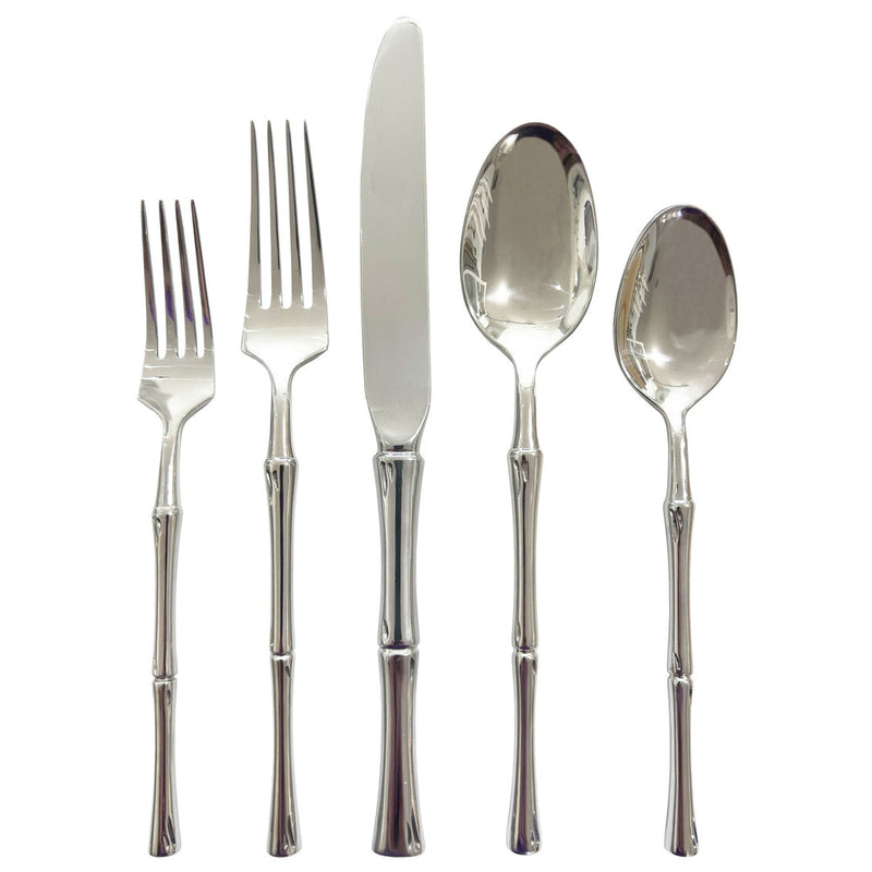 20 Piece Mirrored Silver 18/10 Stainless Steel Flatware Set with Rattan Design Handles