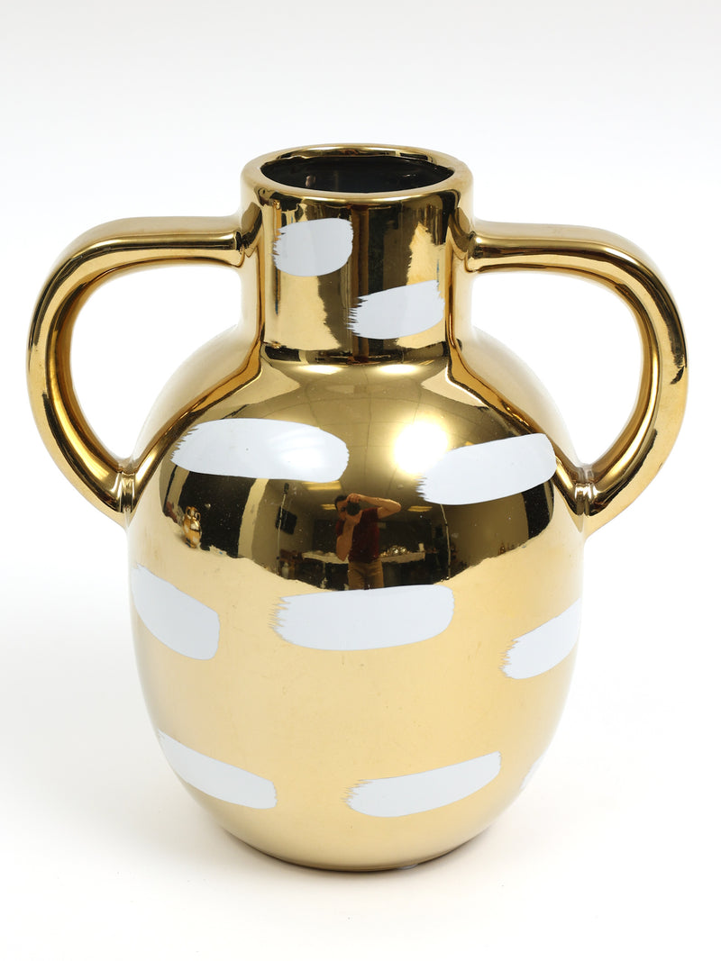 Gold Vase with White Brushstroke Details and Handles (3 Sizes)