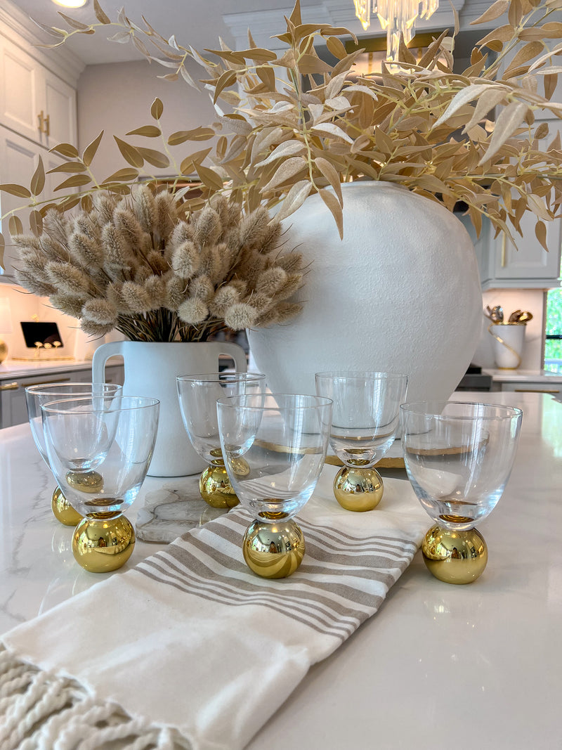 Set of 6 Glasses on Gold Pedestal