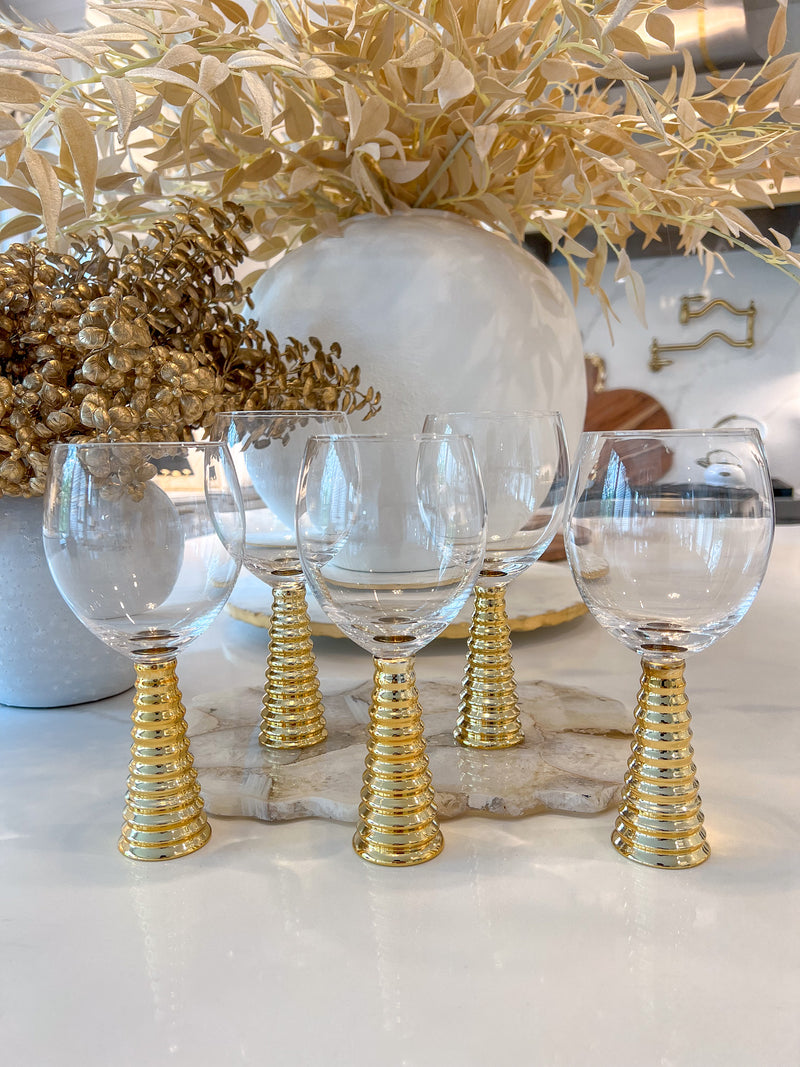 Set of 6 Glasses with Textured Gold Design Stem