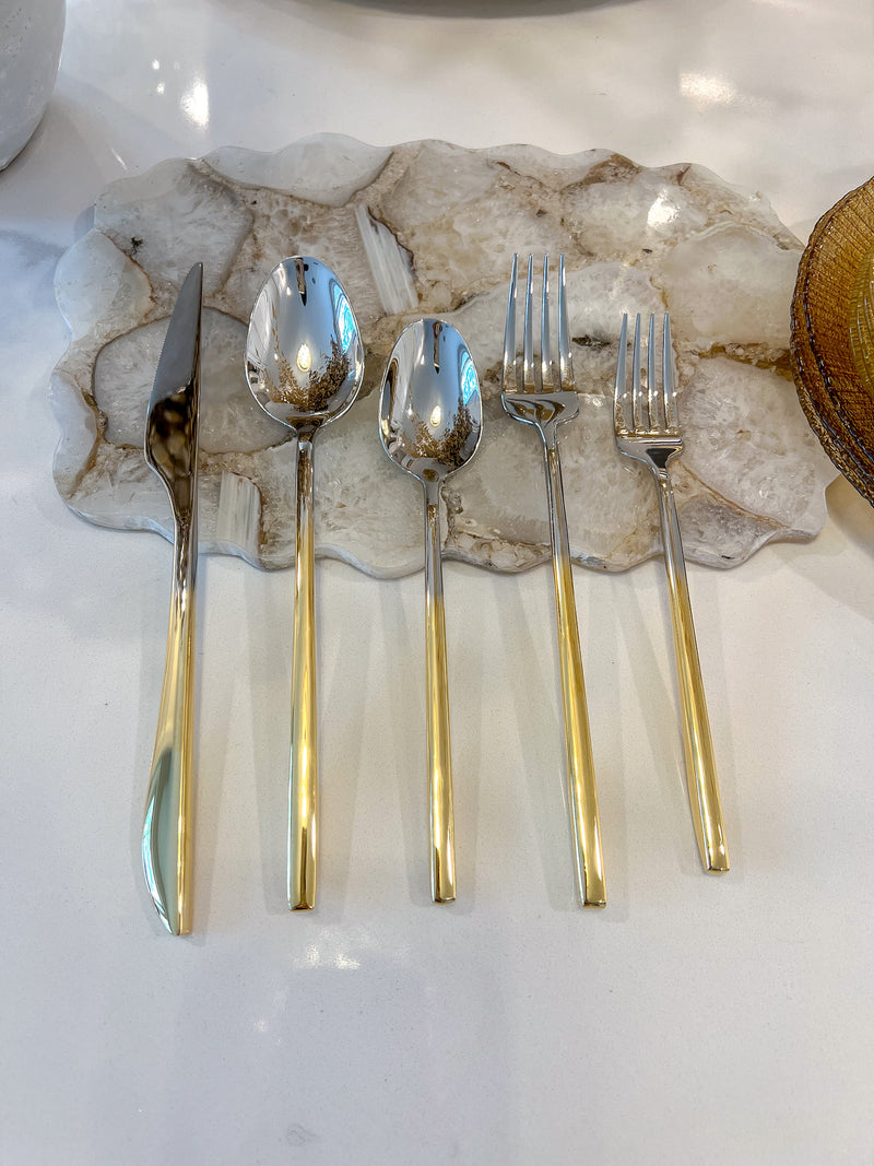 20 Pc. Silver Flatware Set with Graduated Gold Handles - Service for 4