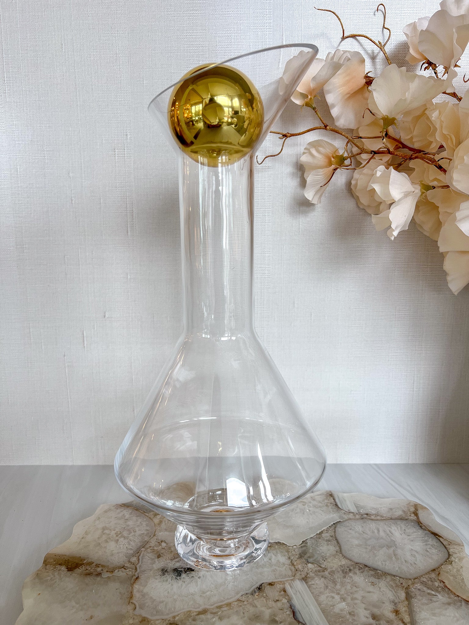 Good Clear glass decanter with gold trimmed stopper