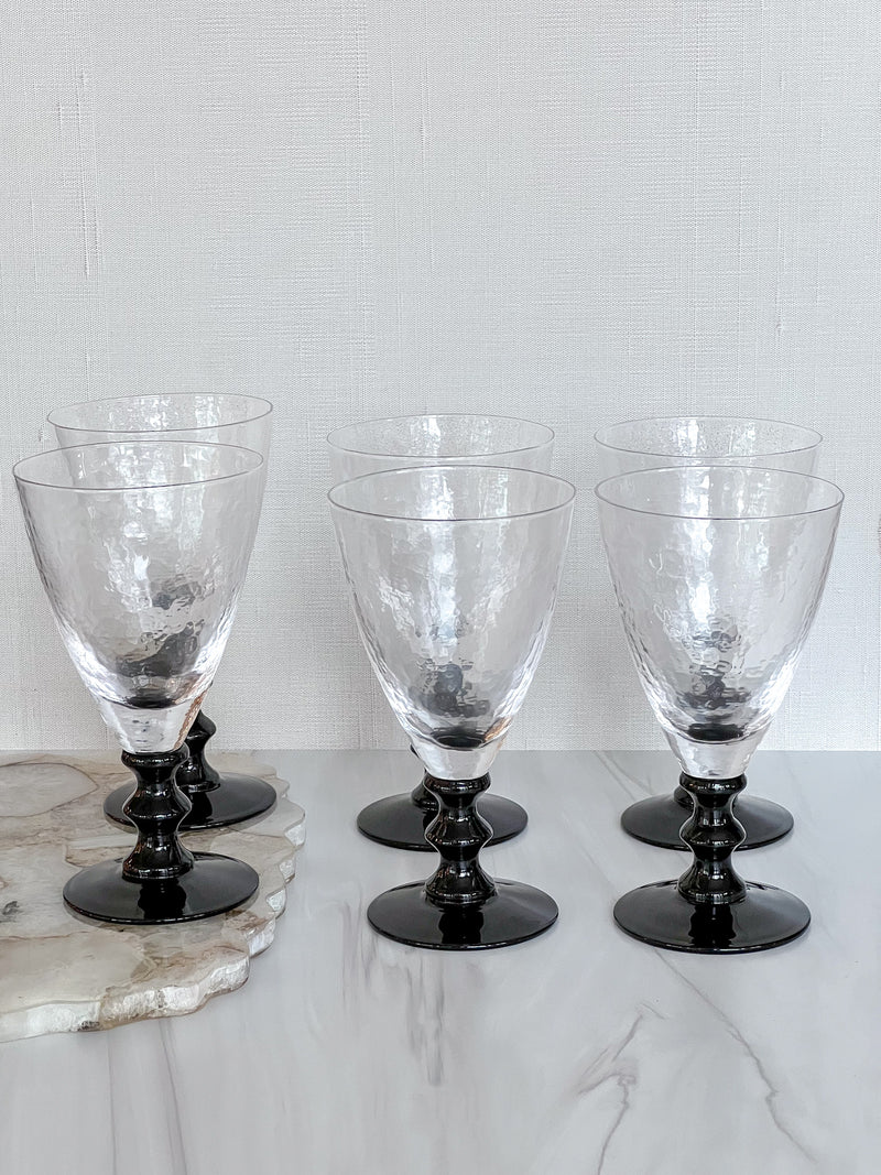 Set of 6 Black Stemmed Water Glasses