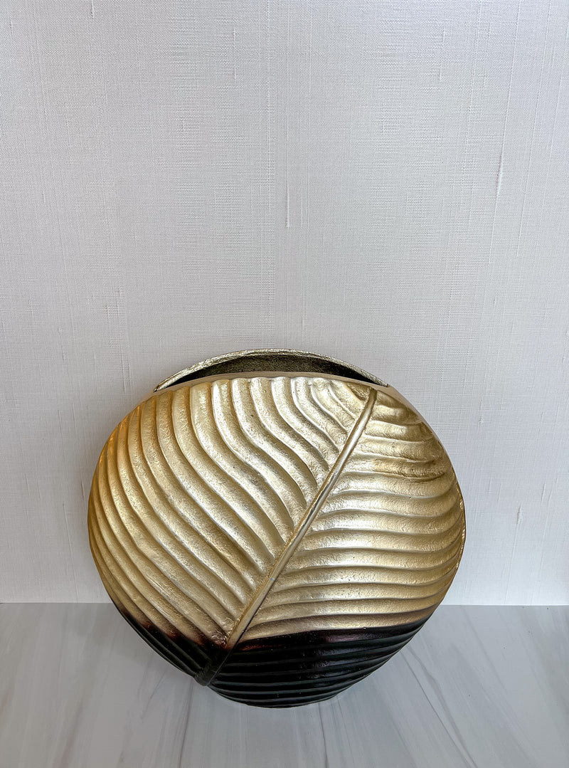 Two Tone Gold/Brown Metal Round Vase