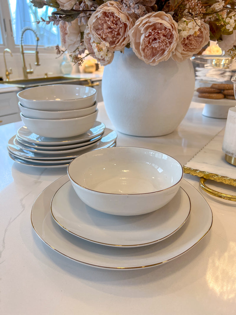 12 Pc. Porcelain Dinnerware Set with Gold Band (2 Colors)