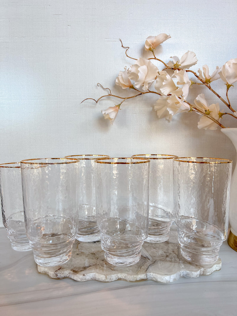 Set of 6 Water Glass with Gold Rim and Designed Bottom