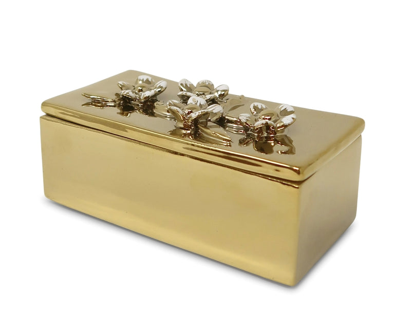 Gold Rectangular Box with White & Gold Floral Designs (3 Styles)