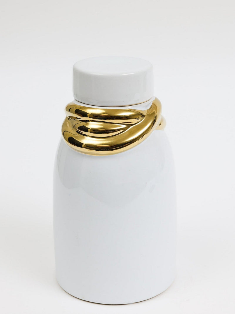 White Ceramic Lidded Jar with Elegant Gold Details (3 Sizes)