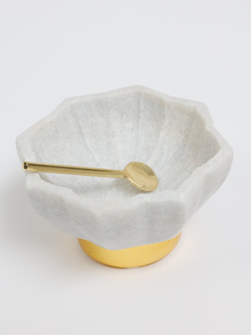 Lotus Shaped Marble Spice Dish w/ Spoon