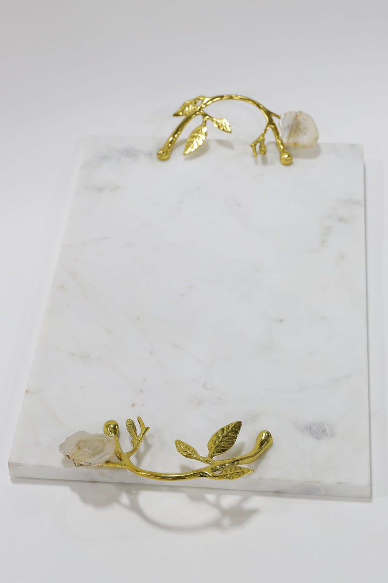 Marble Tray with Gold Agate Handles-Inspire Me! Home Decor