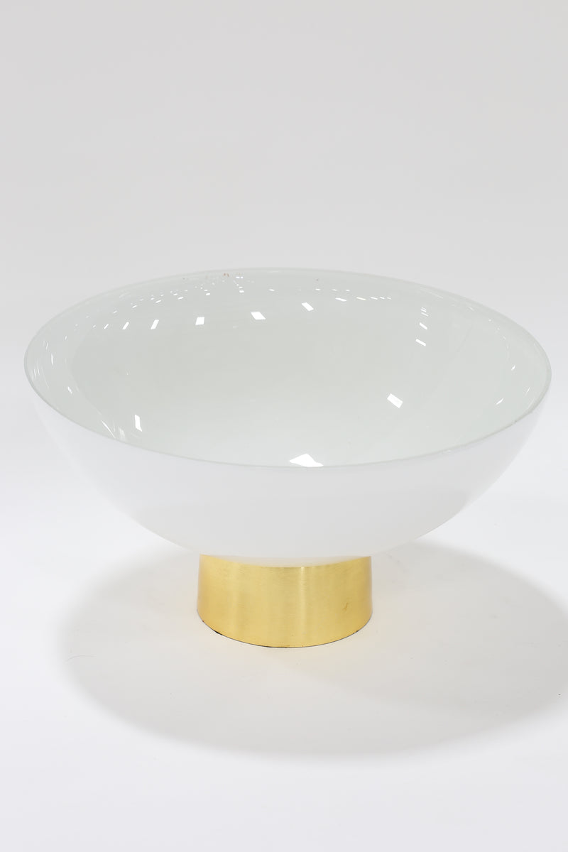 Large White Glass Gold Footed Bowl-Inspire Me! Home Decor