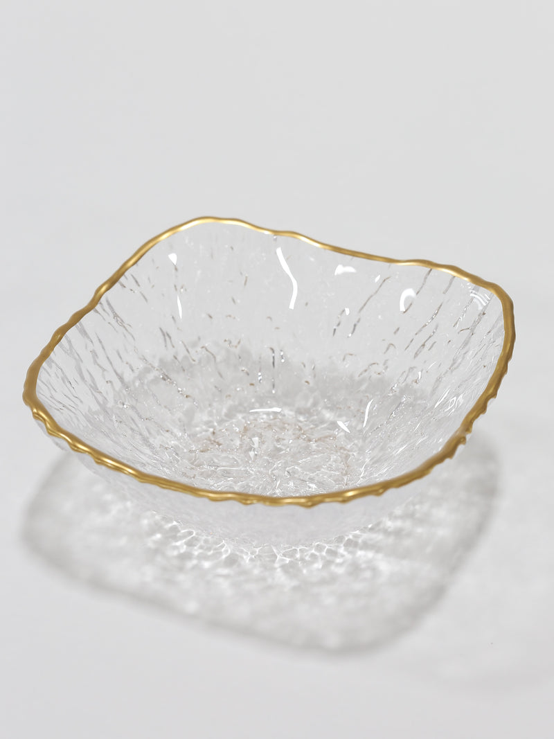 Glass Textured Dessert Bowl with Gold Trim-Inspire Me! Home Decor