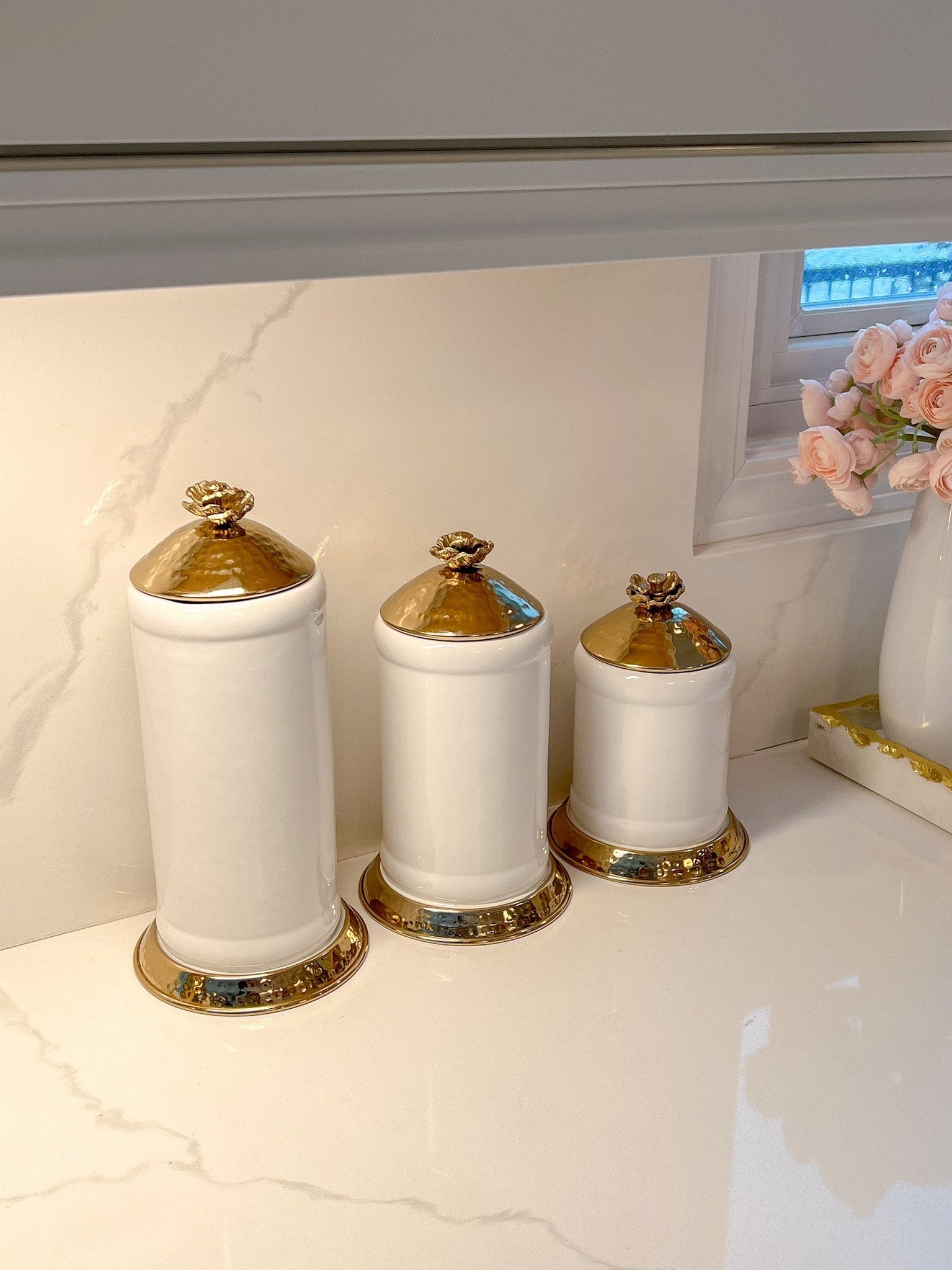 Ceramic Spice Jars With Lid White & Gold