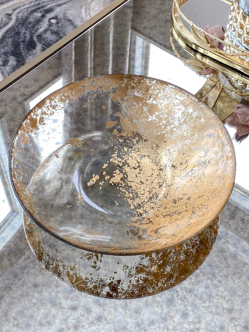 Gold Embellished Smoked Glass Bowl-Inspire Me! Home Decor