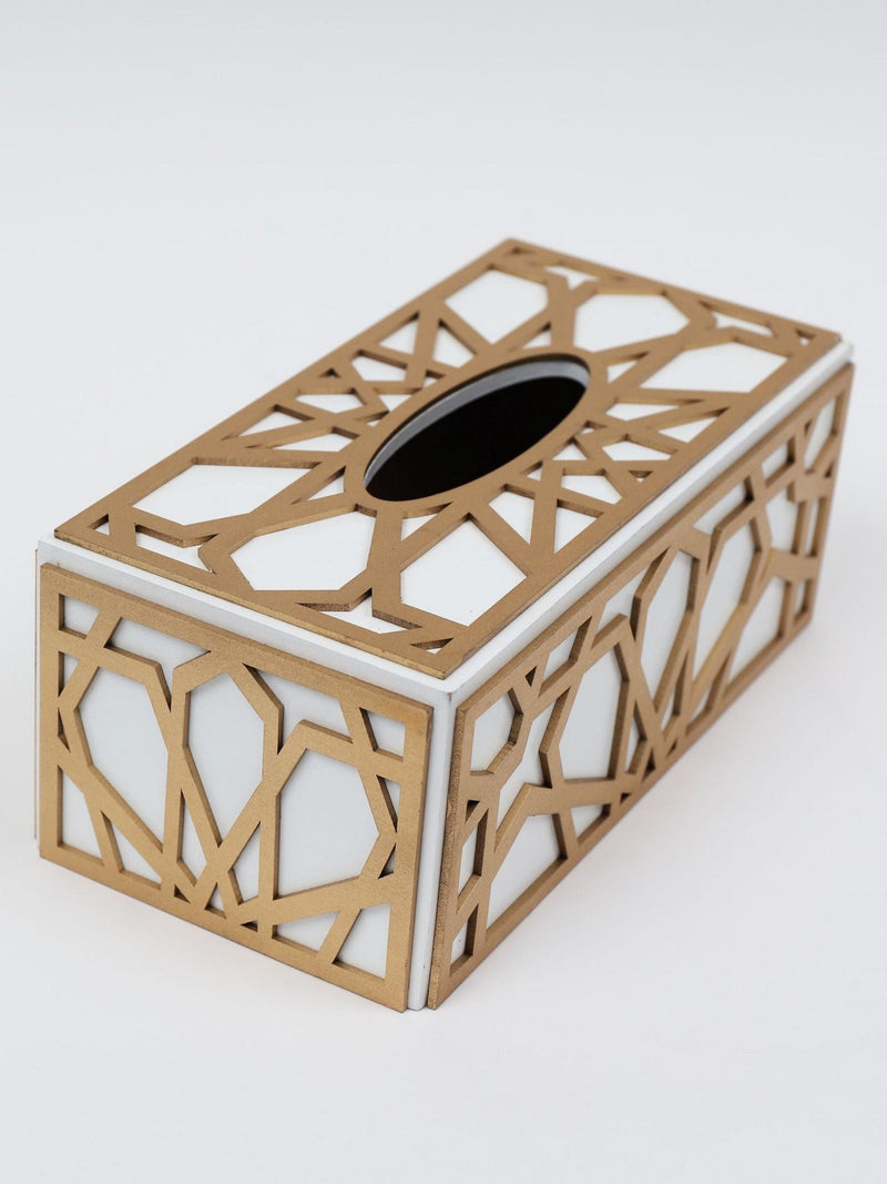 Wood Gold and White Tissue Box Cover
