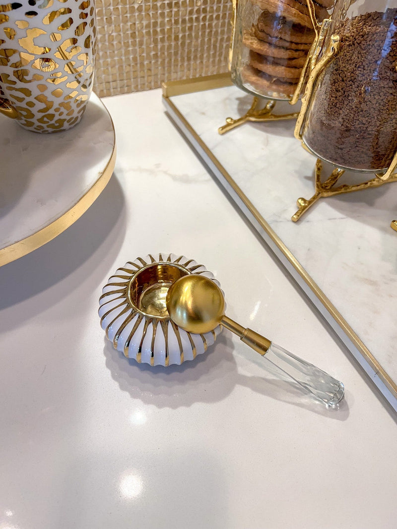 Gold & White Round Detailed Spoon Rest/Tea Light Holder
