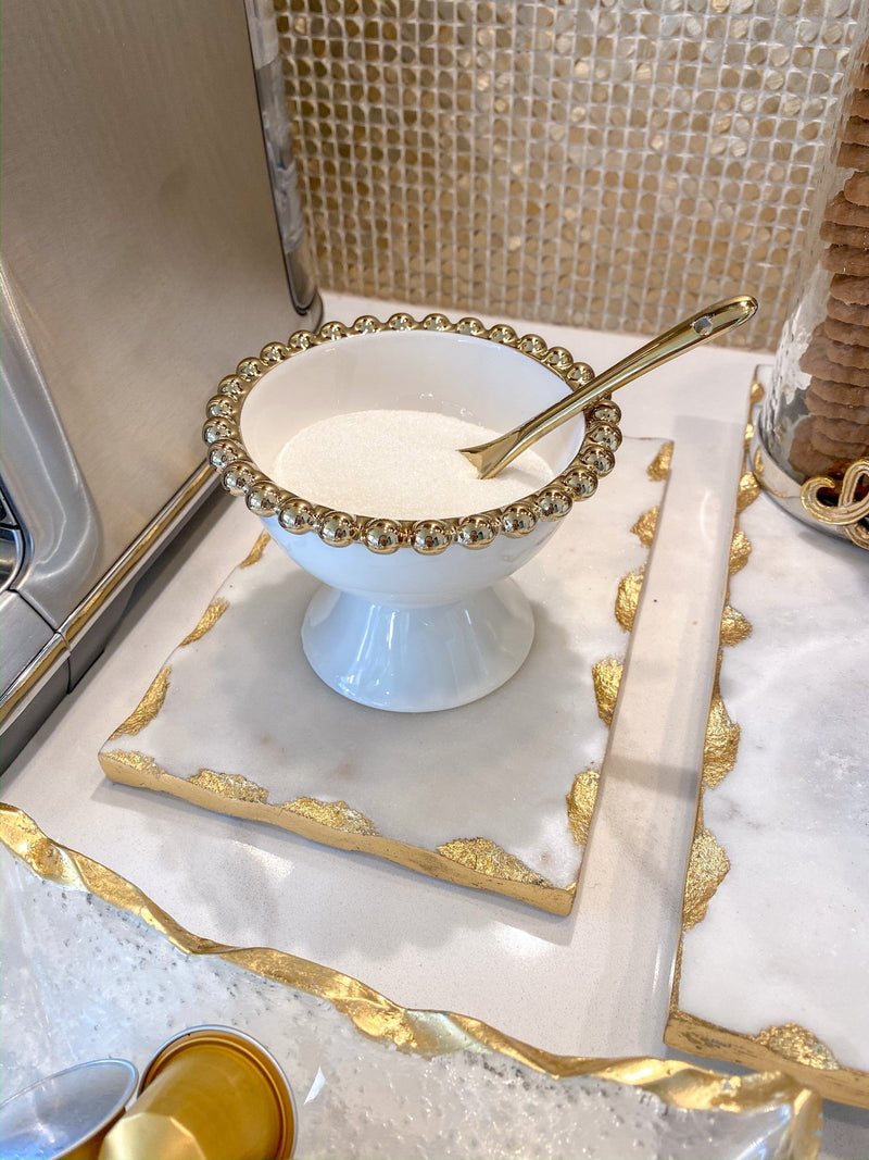 Gold Beaded Snack Bowl w/ Spoon-Inspire Me! Home Decor