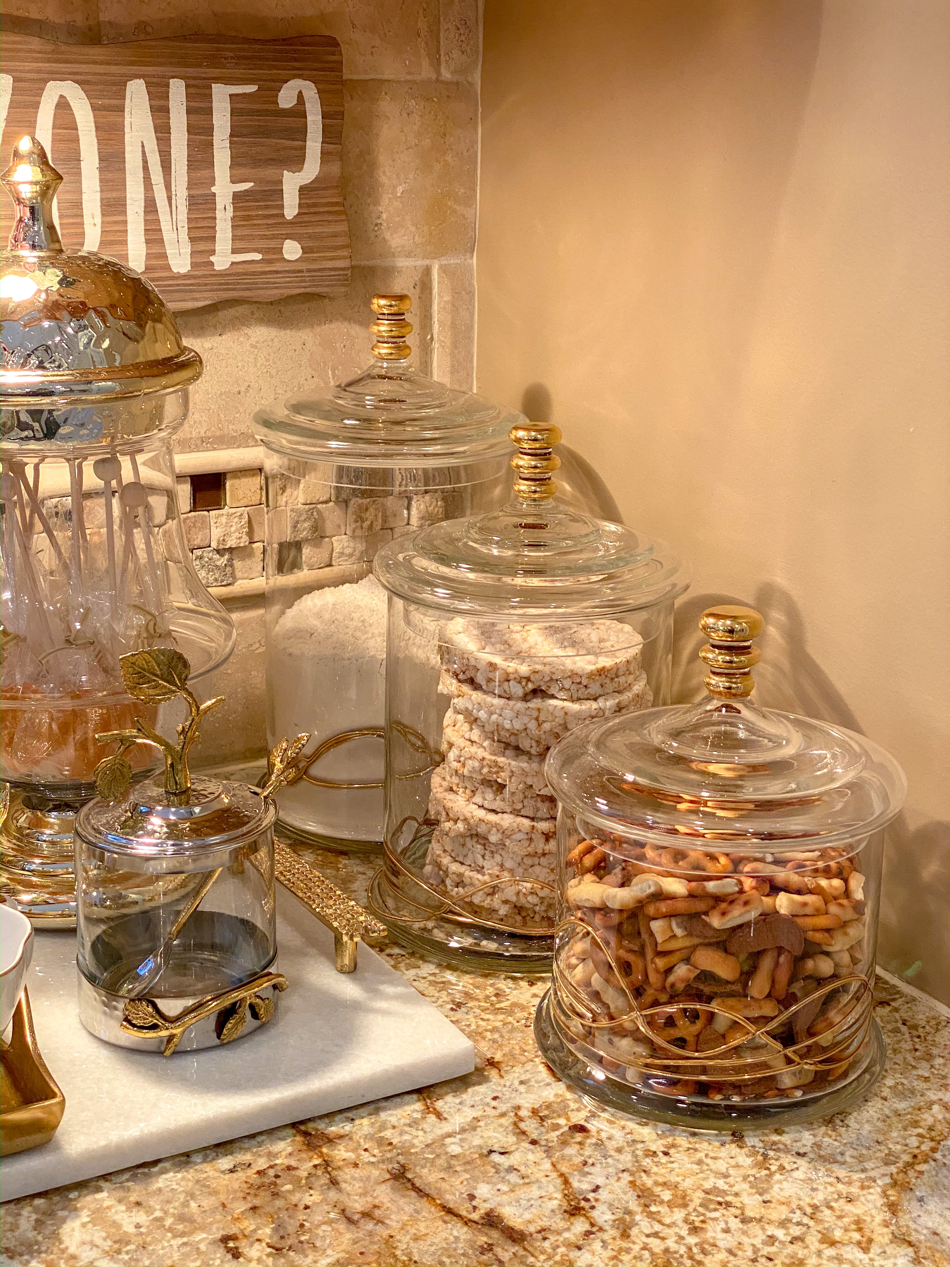 Glass Canisters with 14K Gold Swirl Detailing 3 Sizes