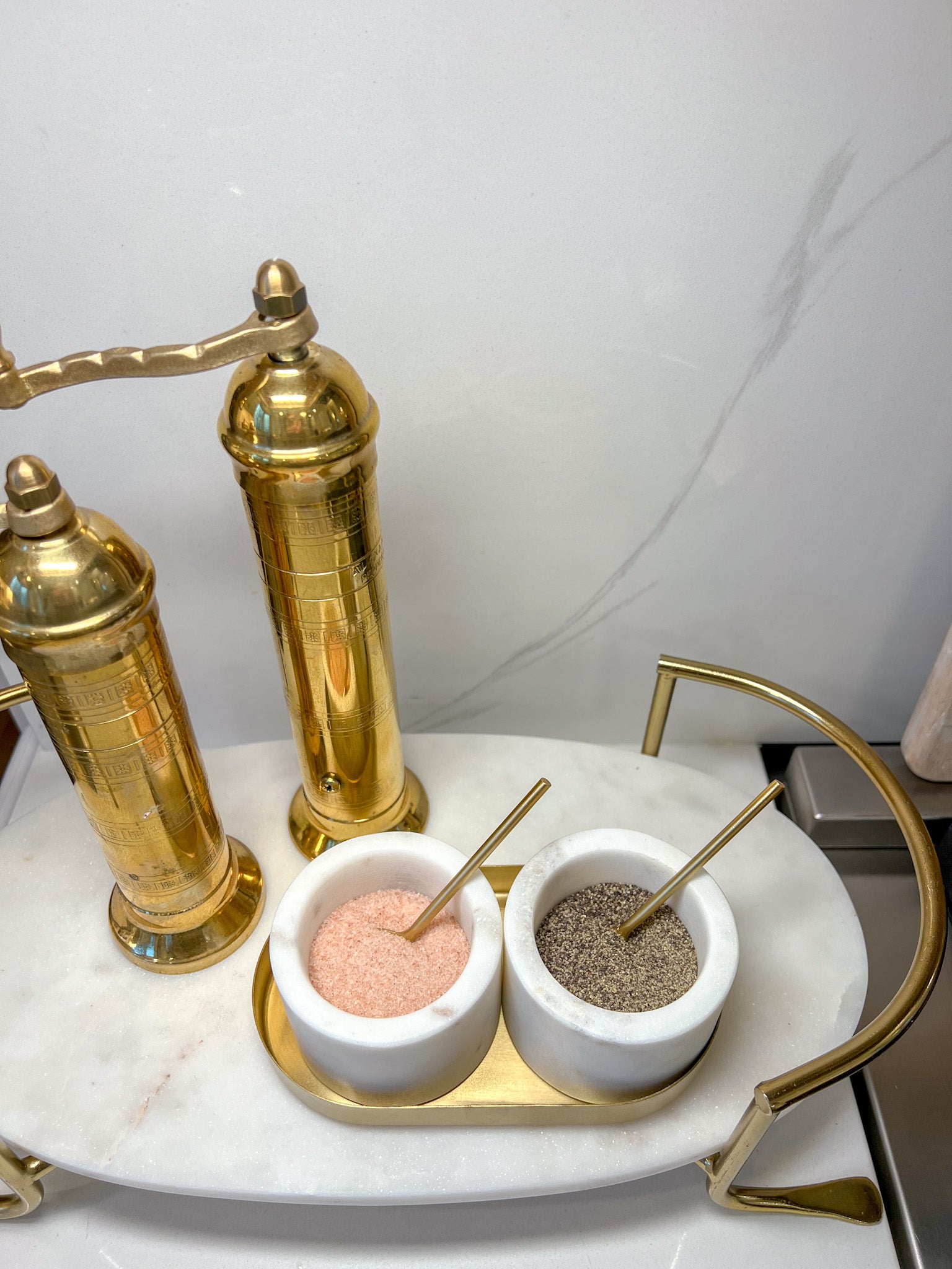 Marble Seasoning Holder Set with Gold Base and Spoons