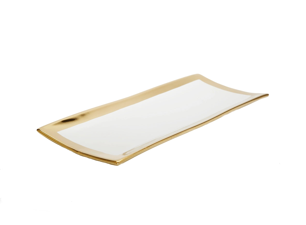 Gold Edged White Rectangular Tray