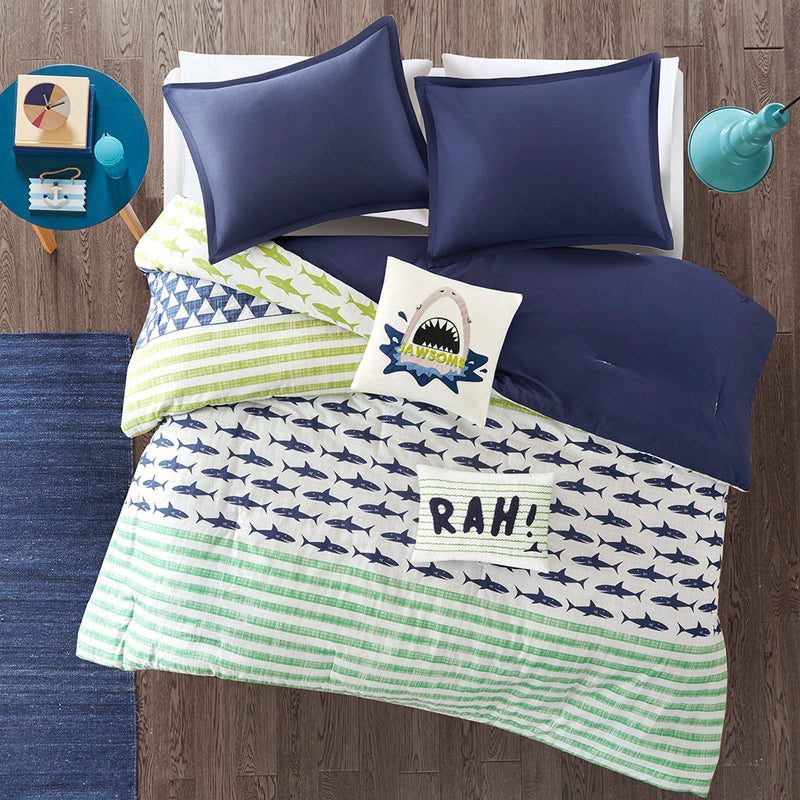 Kids Navy & White Shark Cotton Comforter Set (2 Sizes)