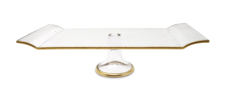 Oblong Cake Plate on Glass Pedestal with Gold Trim