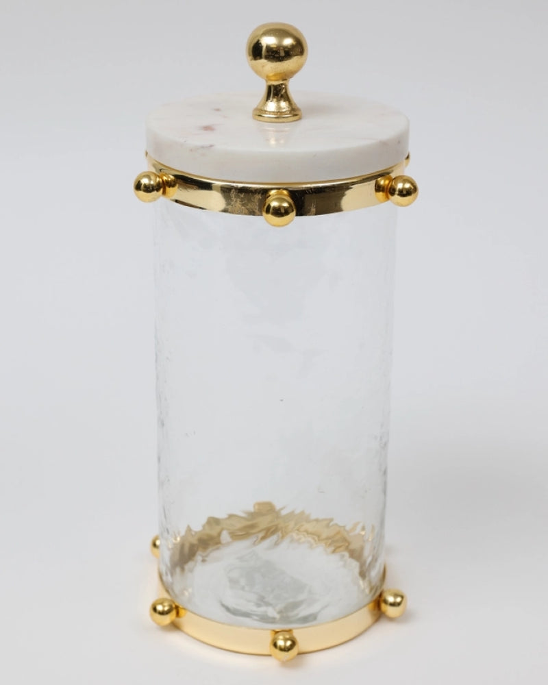 Hammered Glass Canister w/ Gold Ball Design and Marble Cover (3 Sizes)