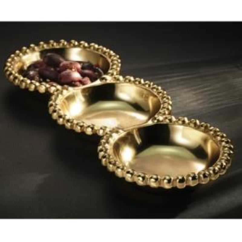 3-Section Gold Gilded Beaded Tray