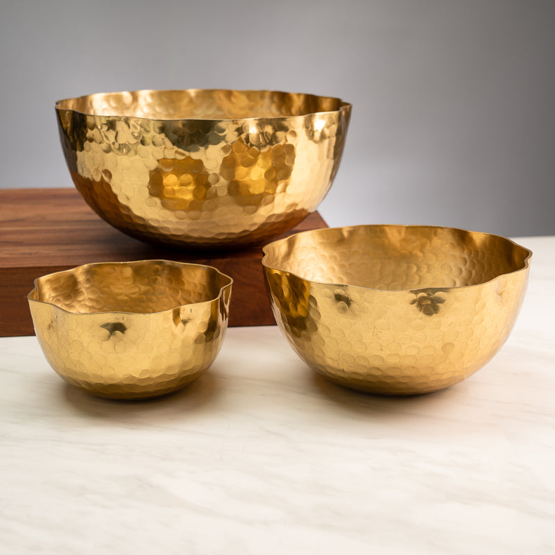 Set of 3 Gold Hammered Bowls