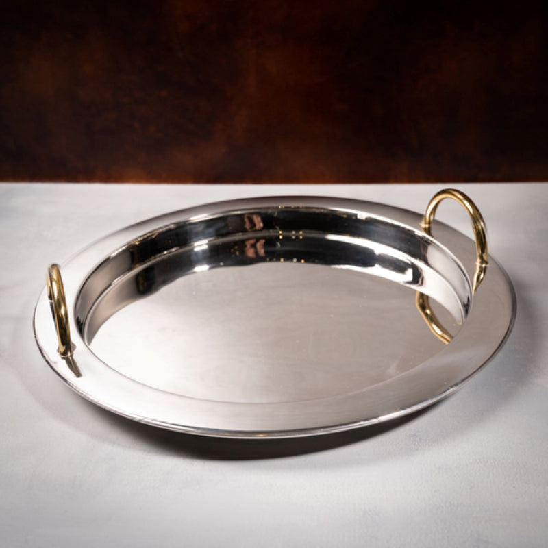 Silver Tray with Gold Handles