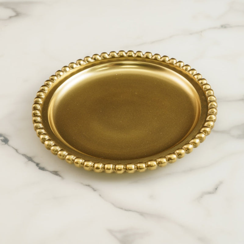 Large Gold Round Beaded Dish