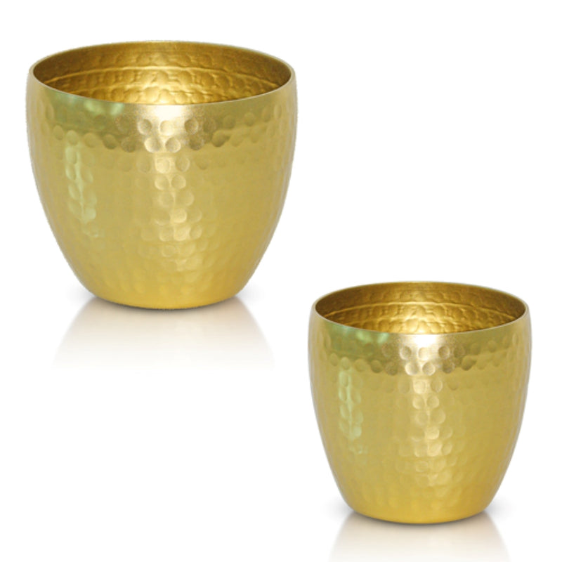 Set of 2 Gold Hammered Pots