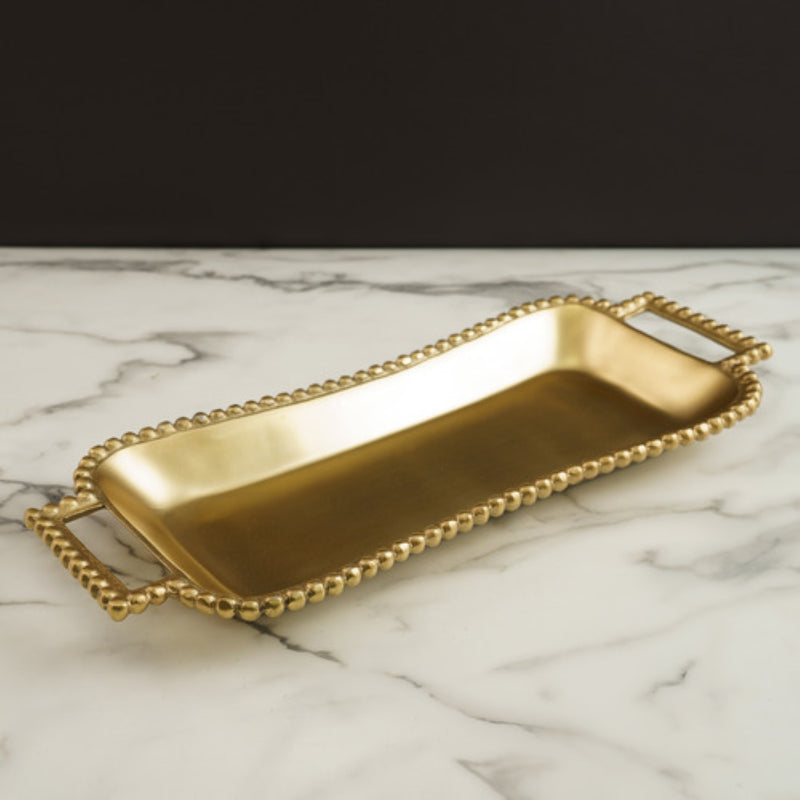 Gold Tray with Beaded Design and Handles