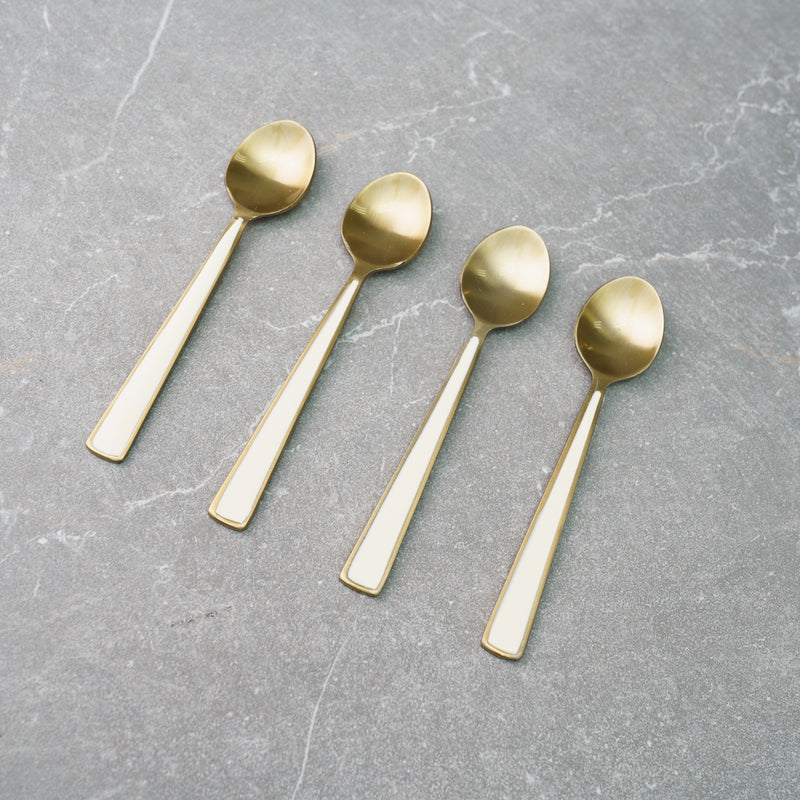 Set of 4 Gold Coffee Spoons with White Enamel Handles