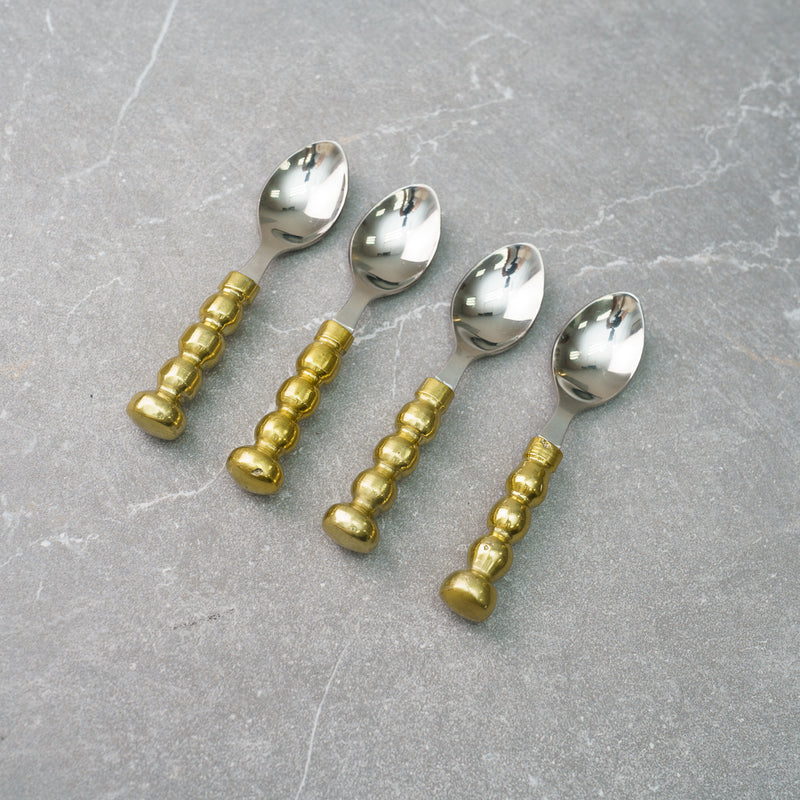 Set of 4 Silver Coffee Spoons with Gold Beaded Handles