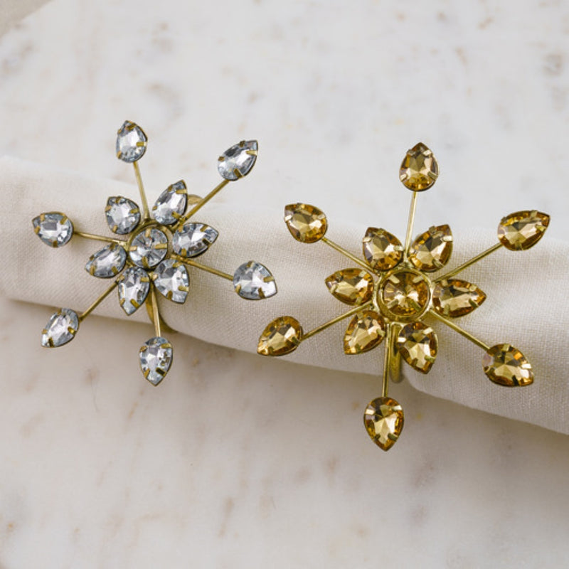 Set of 2 Silver & Gold Crystal Napkin Rings