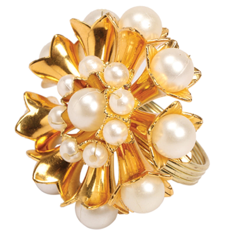 Set of 4 Gold & Pearl Napkin Rings