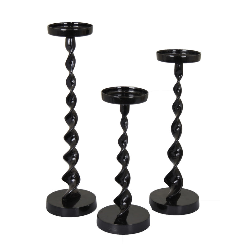 Set of 3 Black Twisted Design Candle Holders