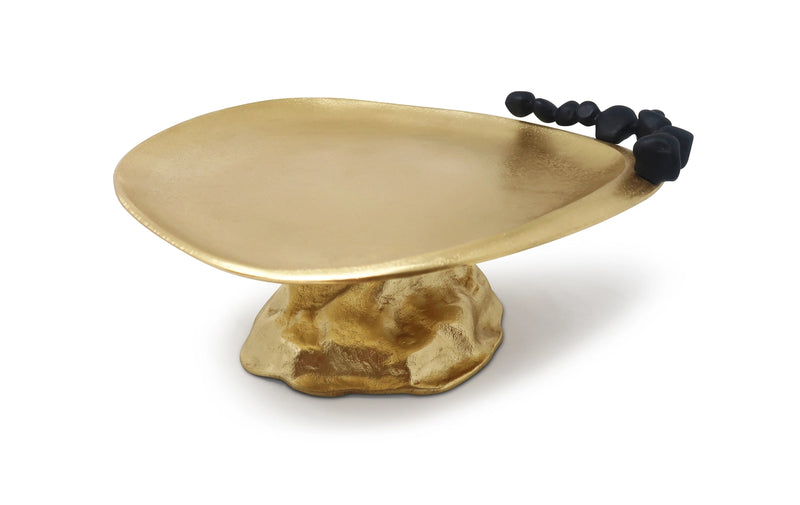 Gold Metal Footed Cake Plate with Black Pebble Design