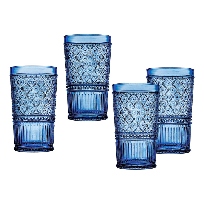 Set of 4 Tall Blue Glasses