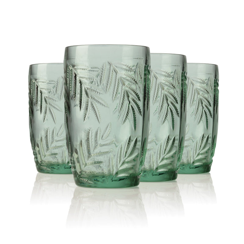 Set of 4 Tall Green Textured Glasses