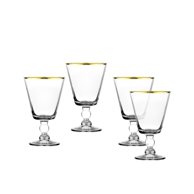 Set of 4 Gold Rim Clear Glass Goblets