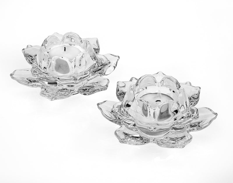 Set of Two Lotus Shaped Pair Crystal Votive Holders