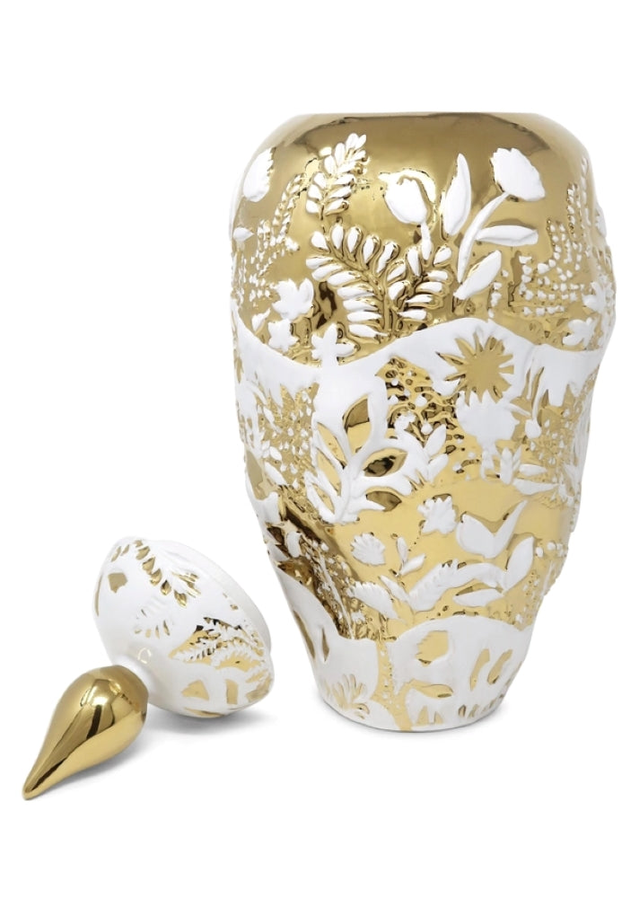 Gold and White Detailed Ginger Jar (2 Sizes)