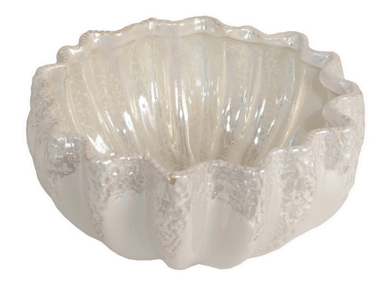 Ceramic Scalloped Beige Bowl Vase (2 Sizes)