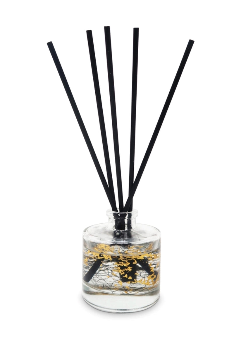 Glass Diffuser with Gold Splatter Design and Black Reeds - White Flower Scent