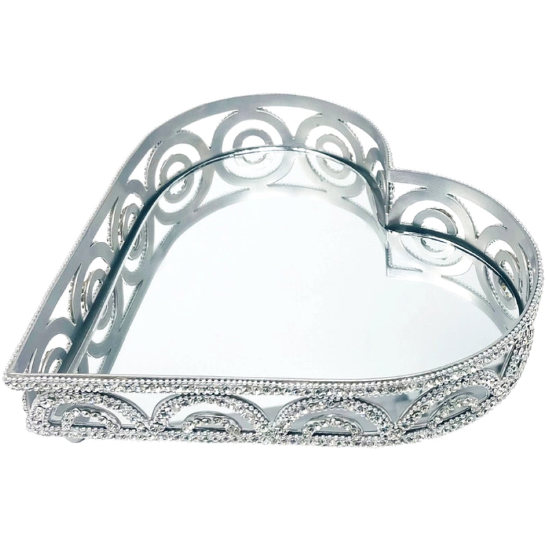 Silver Heart Mirror Tray